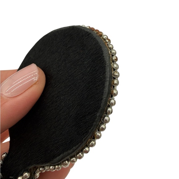 Western Calf-Hair Rhinestone Embellished Black and Silver Keychain - Picture 6 of 10